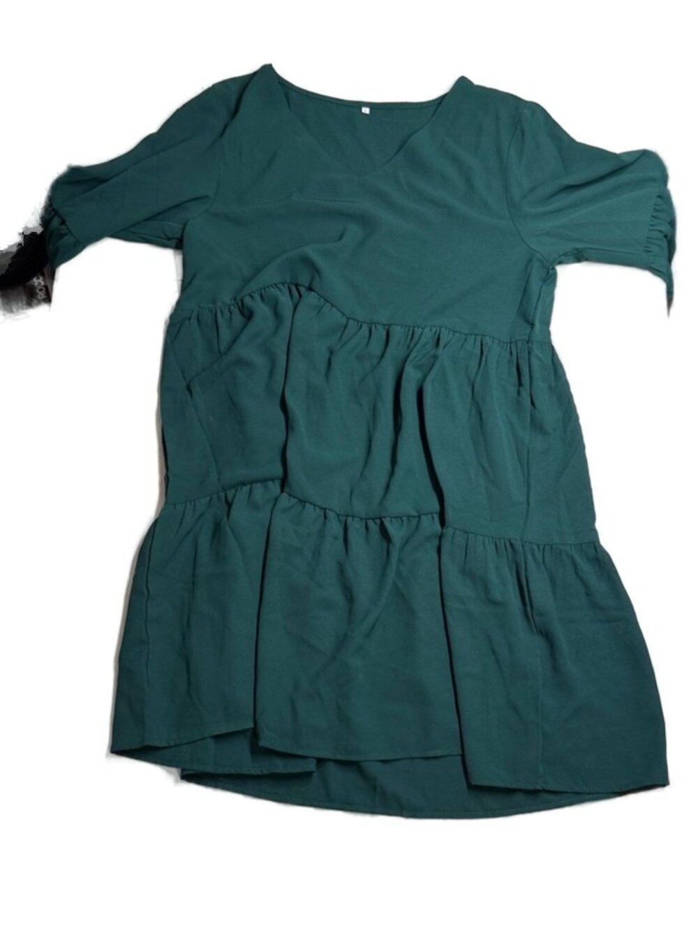 Tiered V-Neck Babydoll Dress Tunic - Deep Teal